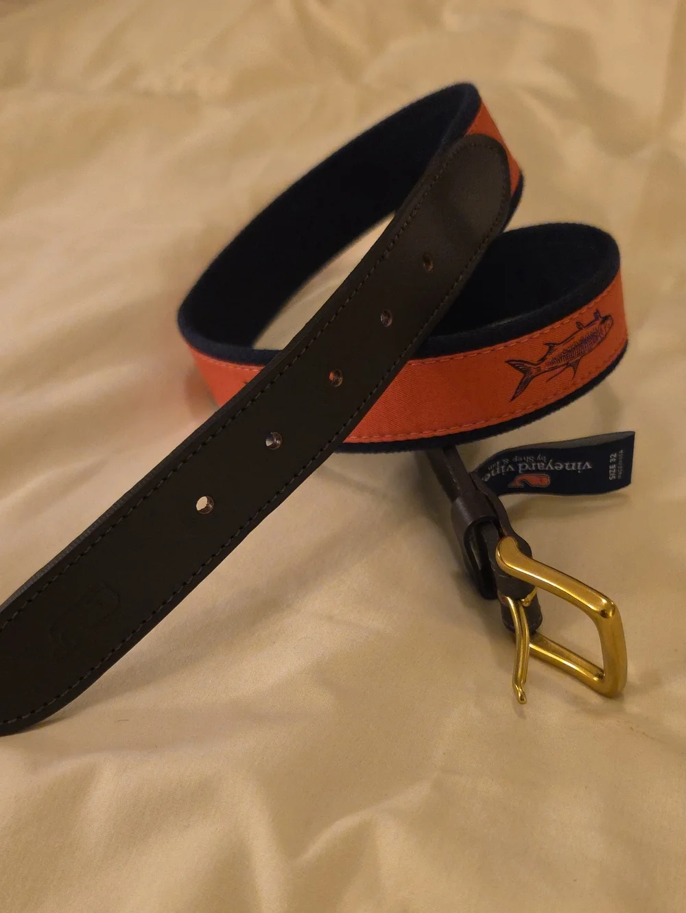 Vineyard Vines Leather And Canvas Belt with Brass Buckle